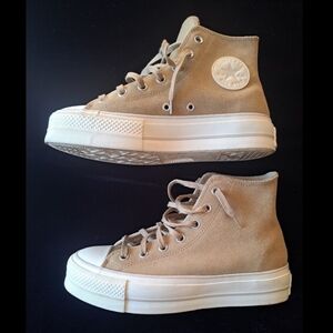 Converse All Star Suede Hi-Top Sneakers Beige/Tan Platform Women’s 8.5